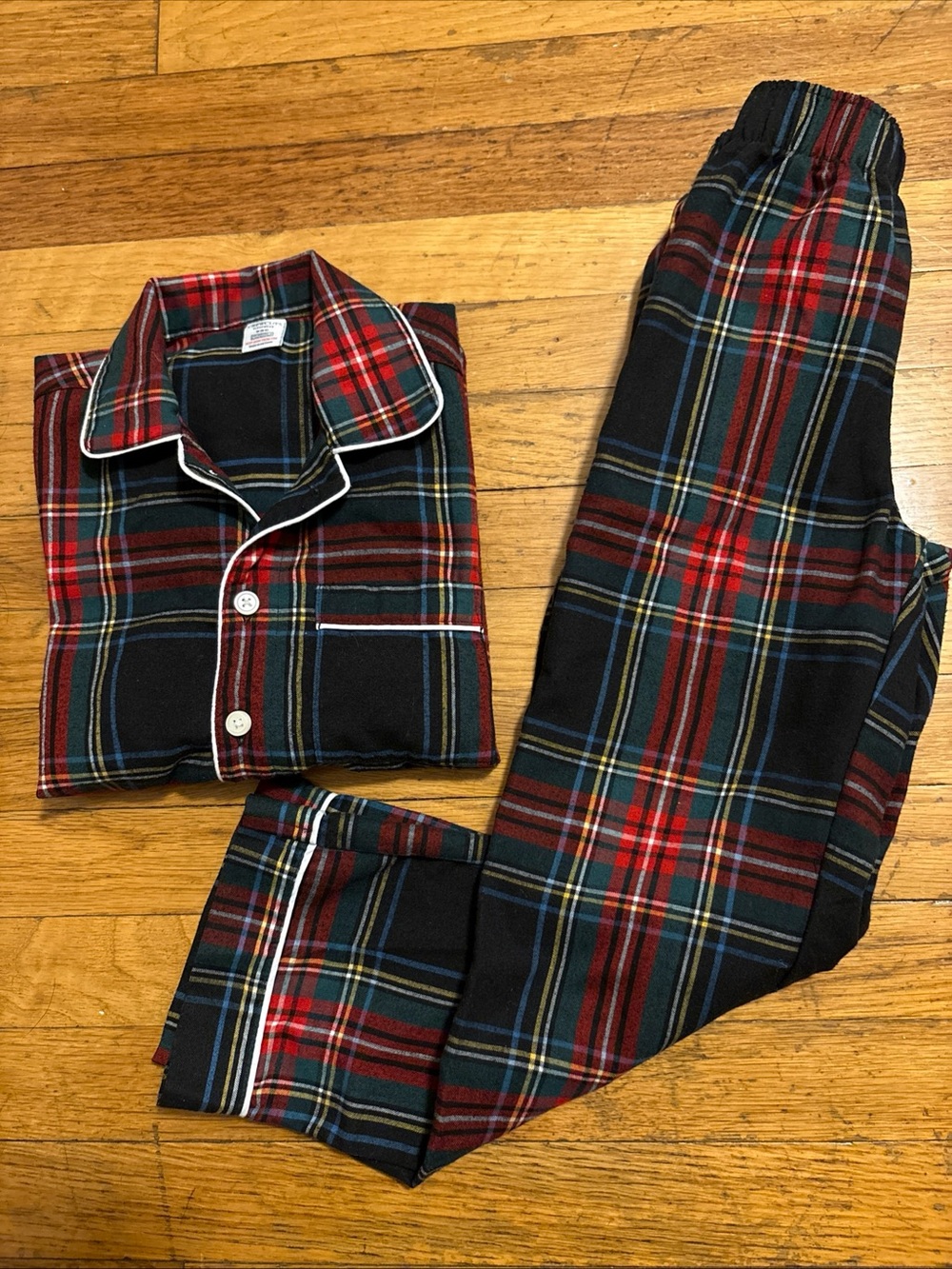 Crewcuts J Crew Tartan Plaid Pajamas Kids Sz M 8-9 Black Red Green NWOT